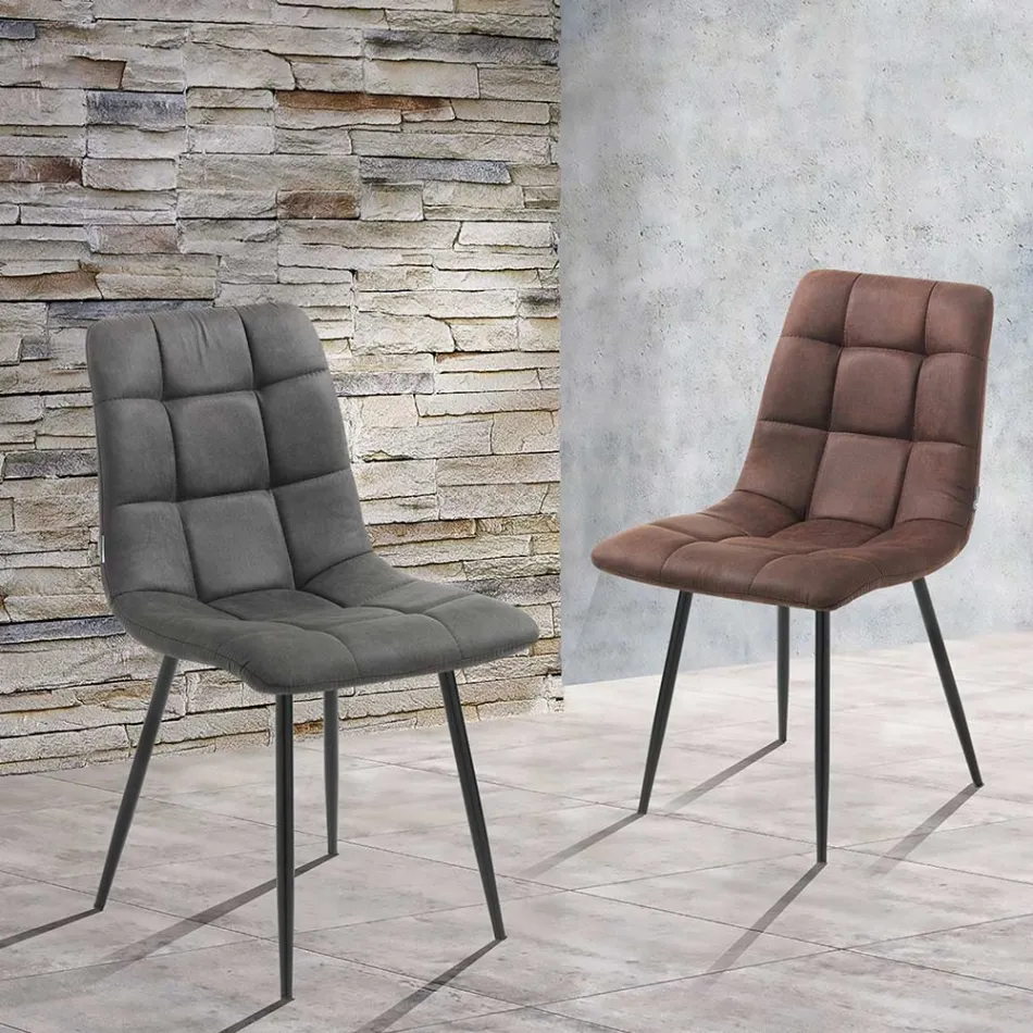 Látková kuchyňská židle s černými kovovými nohami 4 kusy – světle modrá Viadurini