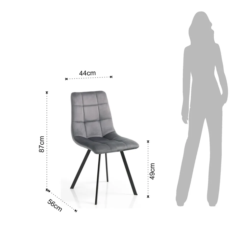 Látková kuchyňská židle s černými kovovými nohami 4 kusy – světle modrá Viadurini