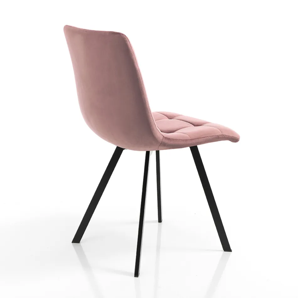 Látková kuchyňská židle s černými kovovými nohami 4 kusy – světle modrá Viadurini