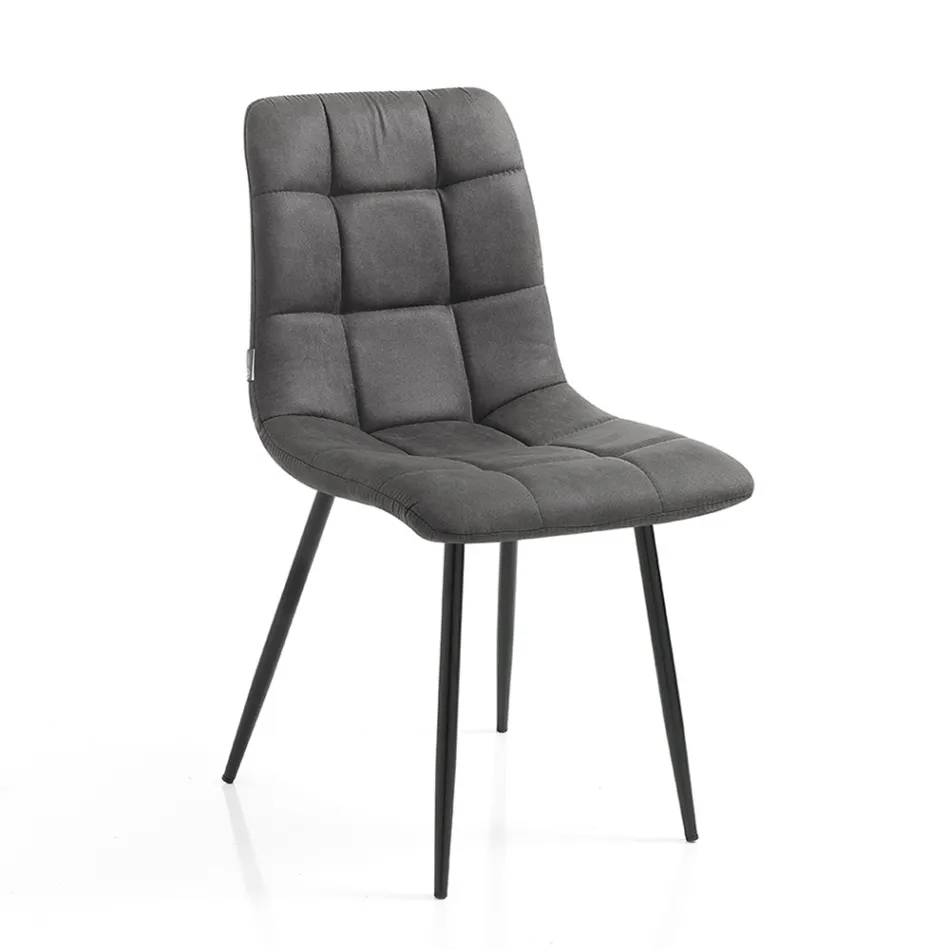 Látková kuchyňská židle s černými kovovými nohami 4 kusy – světle modrá Viadurini