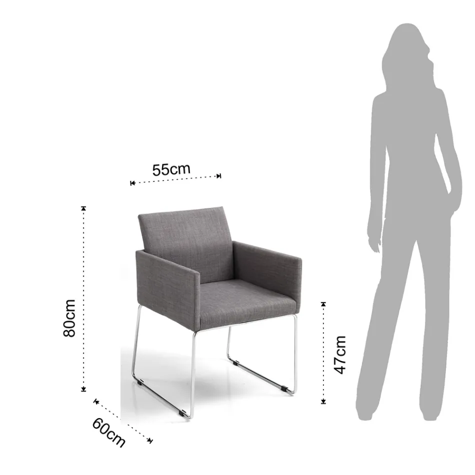 Kuchyňská židle z šedé látky s kovovou základnou 2 kusy - okenice Viadurini