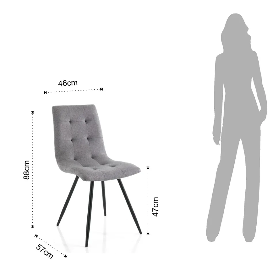 Kuchyňská židle z šedé látky a matného černého kovu 2 kusy - Scirocco Viadurini