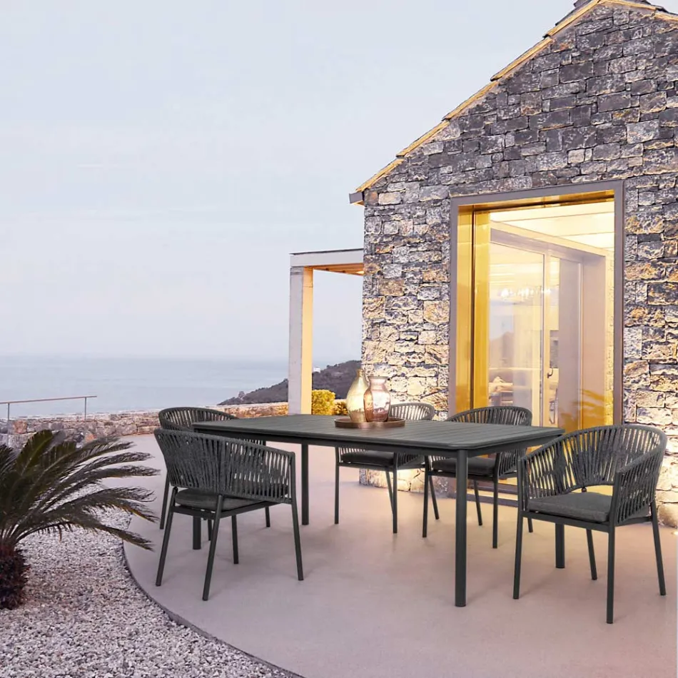 Stohovatelná venkovní židle s látkovým sedákem, Homemotion 4 kusy - Aleandro Viadurini