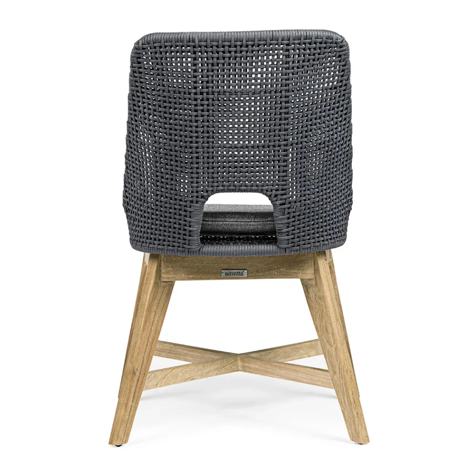 Venkovní židle z lana a látky s týkovou základnou, Homemotion 2 kusy - Lesya Viadurini