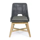 Venkovní židle z lana a látky s týkovou základnou, Homemotion 2 kusy - Lesya Viadurini