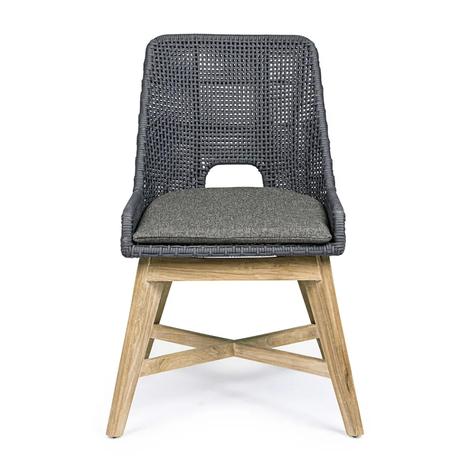 Venkovní židle z lana a látky s týkovou základnou, Homemotion 2 kusy - Lesya Viadurini