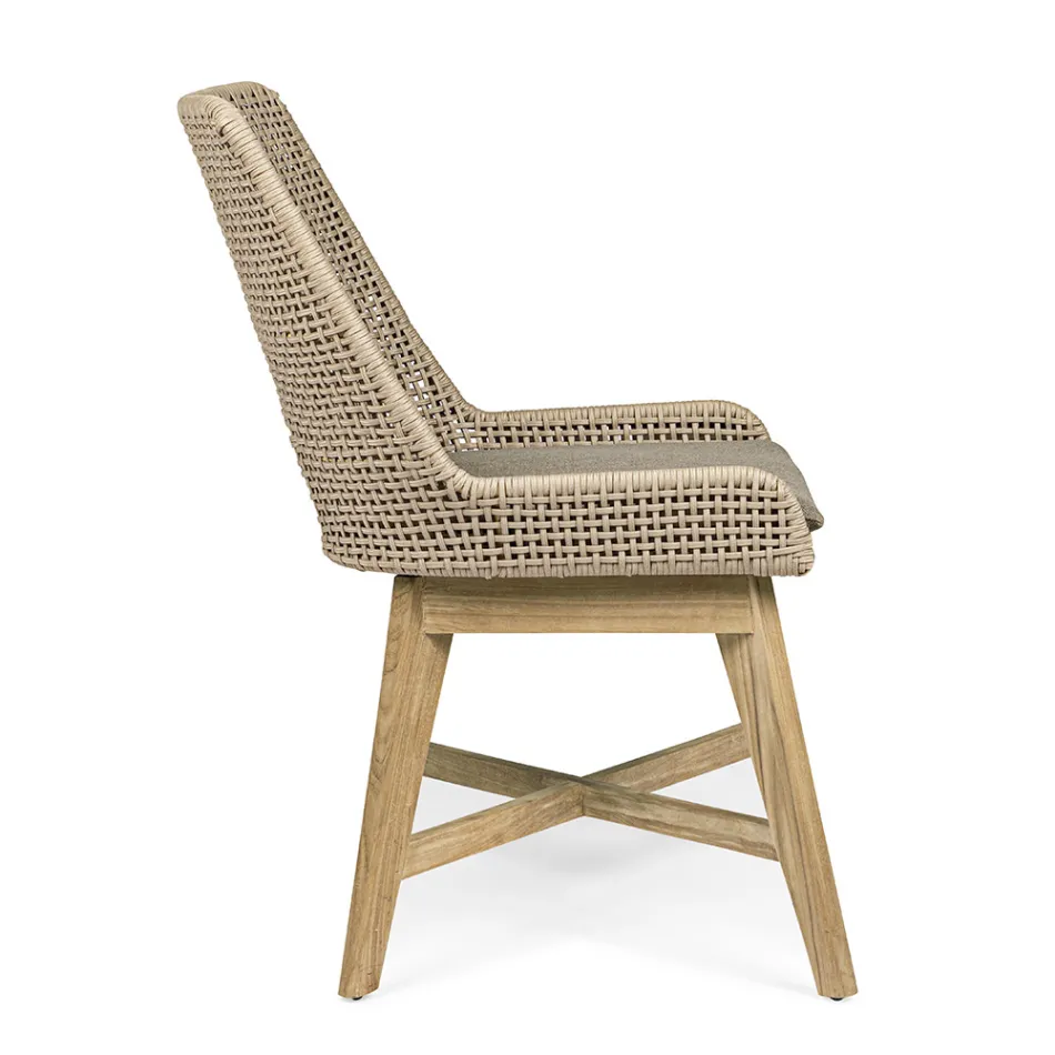 Venkovní židle z lana a látky s týkovou základnou, Homemotion 2 kusy - Lesya Viadurini