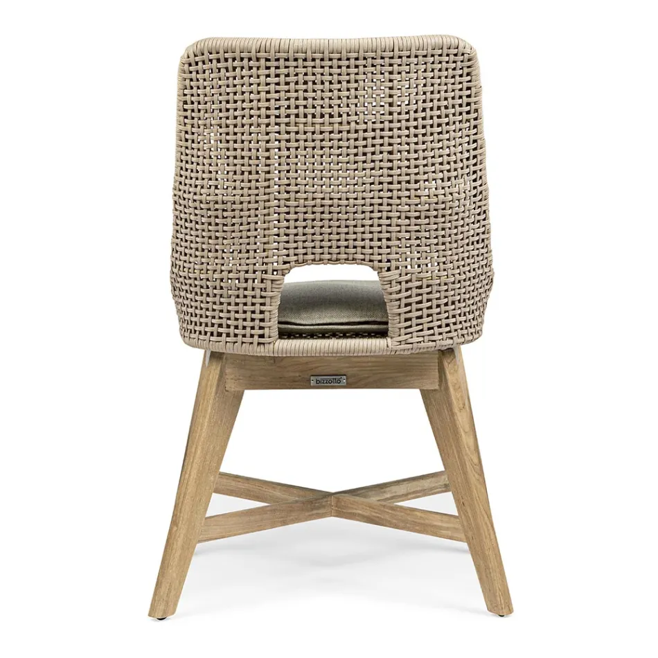 Venkovní židle z lana a látky s týkovou základnou, Homemotion 2 kusy - Lesya Viadurini