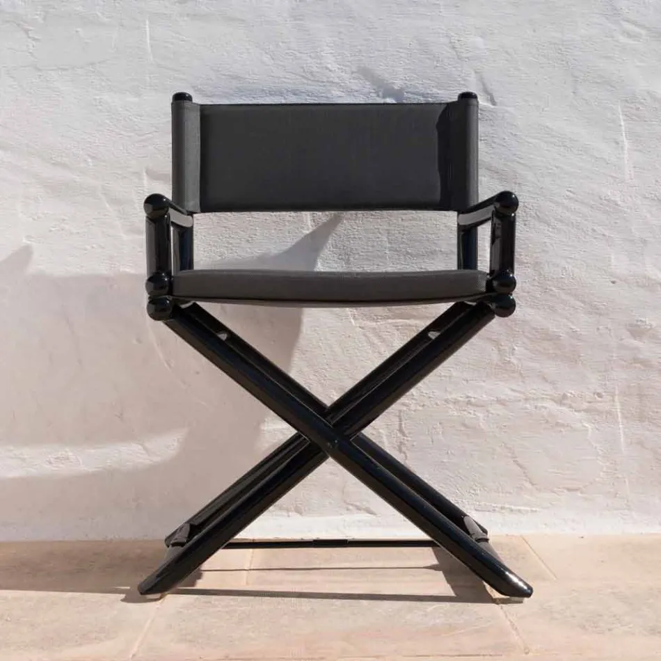 Venkovní židle z přírodního dřeva nebo černá a znovu uzavíratelná designová látka - Suzana Viadurini