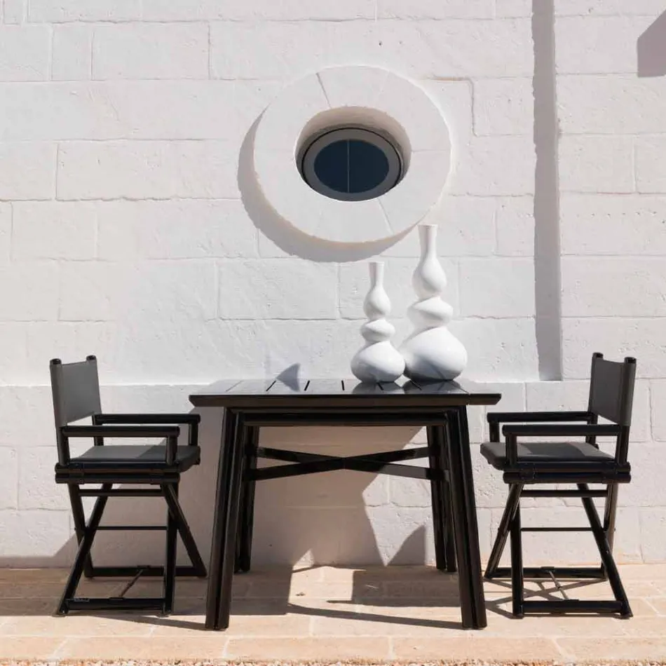 Venkovní židle z přírodního dřeva nebo černá a znovu uzavíratelná designová látka - Suzana Viadurini