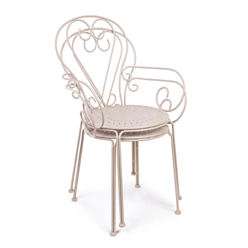 Zahradní židle s područkami Shabby Chic Design z oceli - Očarování Viadurini