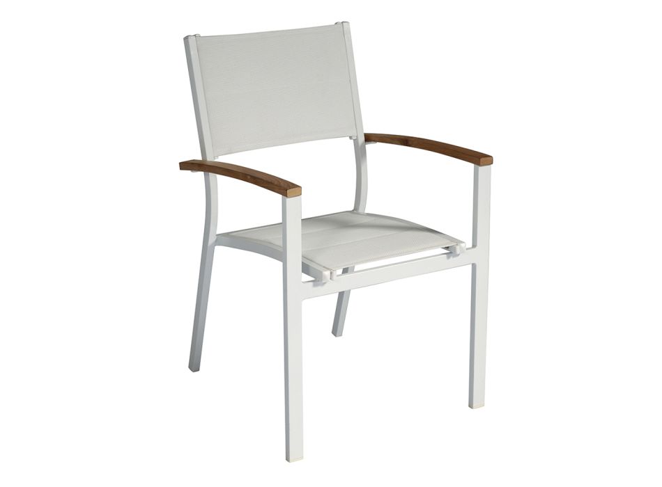 Stohovatelná zahradní židle z bílého hliníku s područkami - Lyonel Viadurini