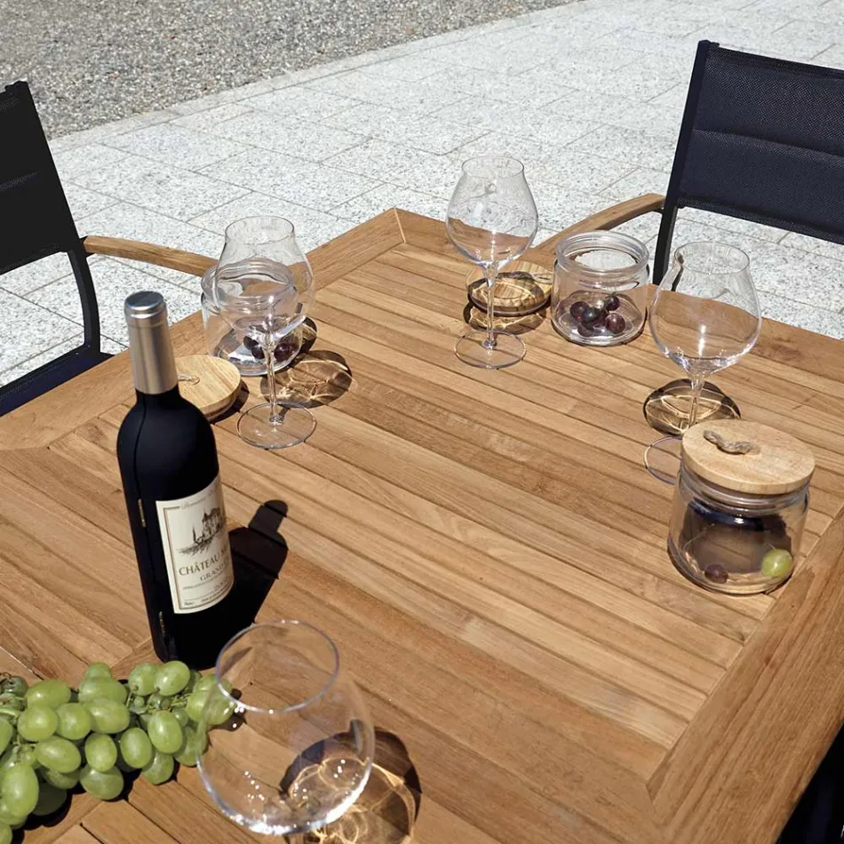 Stohovatelné zahradní křeslo z antracitově šedého hliníku a teaku - Aidan Viadurini