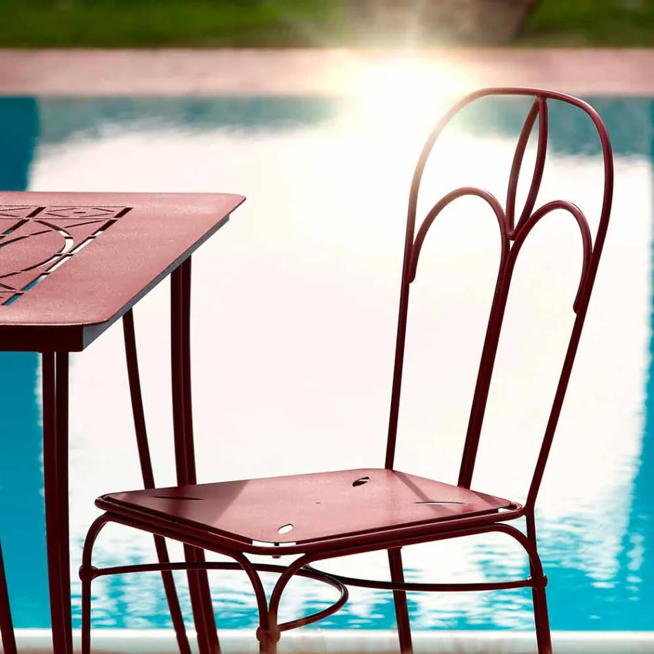 Zahradní židle z červeného železa s polštářem vyrobená v Itálii, 2 kusy - achát Viadurini