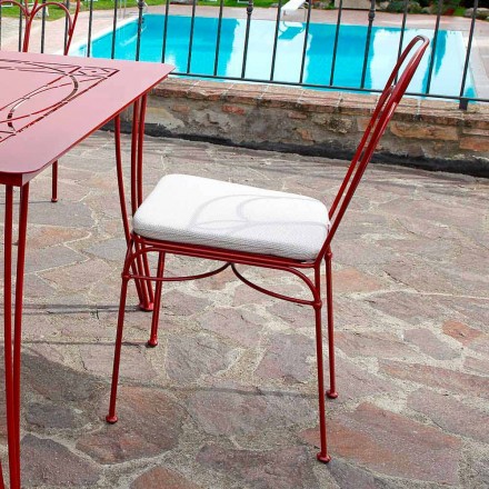 Zahradní židle z červeného železa s polštářem vyrobená v Itálii, 2 kusy - achát Viadurini