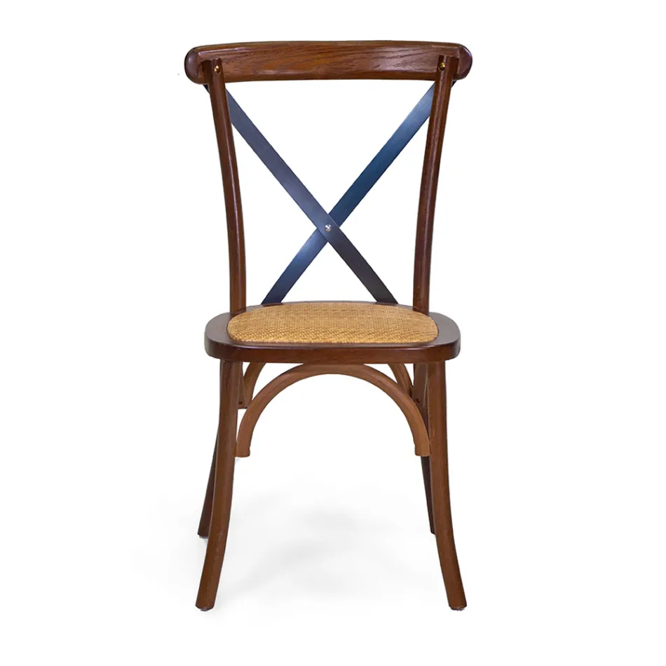 Stohovatelné interiérové křeslo z dubového dřeva a ratanového sedáku - Barriera Viadurini