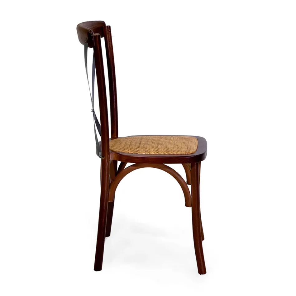 Stohovatelné interiérové křeslo z dubového dřeva a ratanového sedáku - Barriera Viadurini