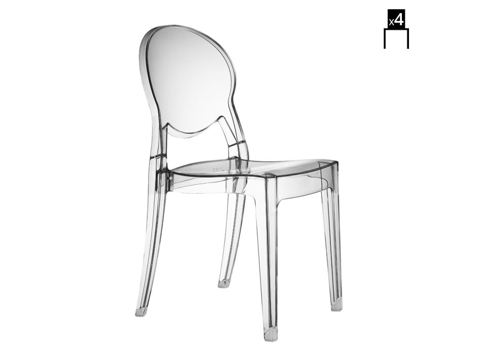 Vnitřní nebo venkovní židle z polykarbonátu Made in Italy 4 kusy – led Viadurini