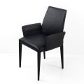 Jídelní židle s područkami potažená černou kůží Made in Italy - Meyer