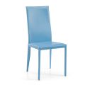 Jídelní židle s vysokým opěradlem v modré kůži Made in Italy - volanty
