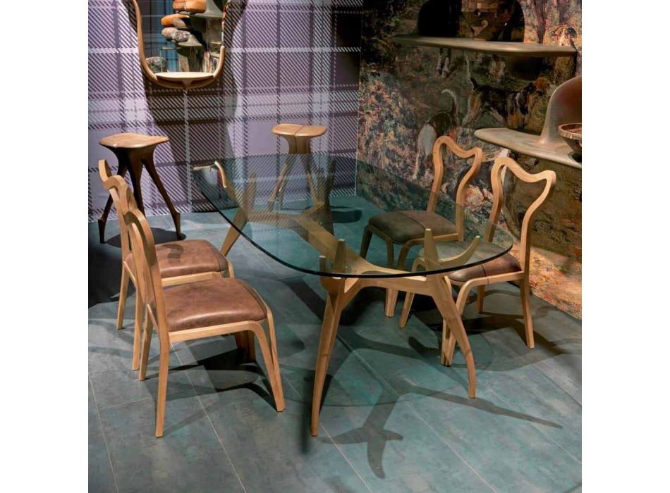 dřevěné a kožené židle moderní design, l.41xp.46 cm, Carol Viadurini