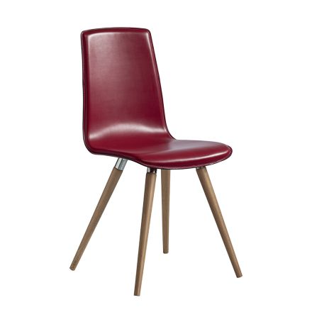 Jídelní židle z regenerované kůže s dřevěnými nohami Made in Italy - Luke Viadurini