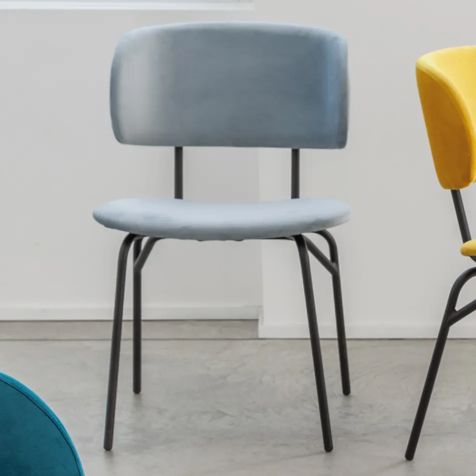 Jídelní židle z kovu a sametu odolného vůči skvrnám, 2 kusy - Valnerina Viadurini