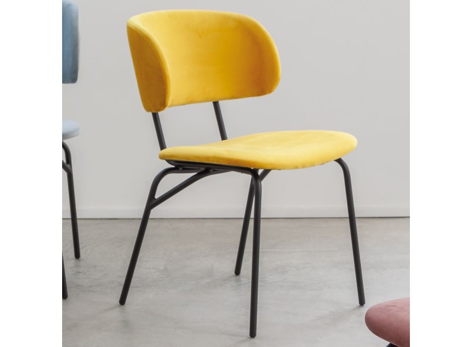 Jídelní židle z kovu a sametu odolného vůči skvrnám, 2 kusy - Valnerina Viadurini