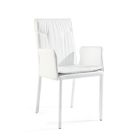 Židle do obývacího pokoje s područkami v bílé kůži Made in Italy - Casetta Viadurini