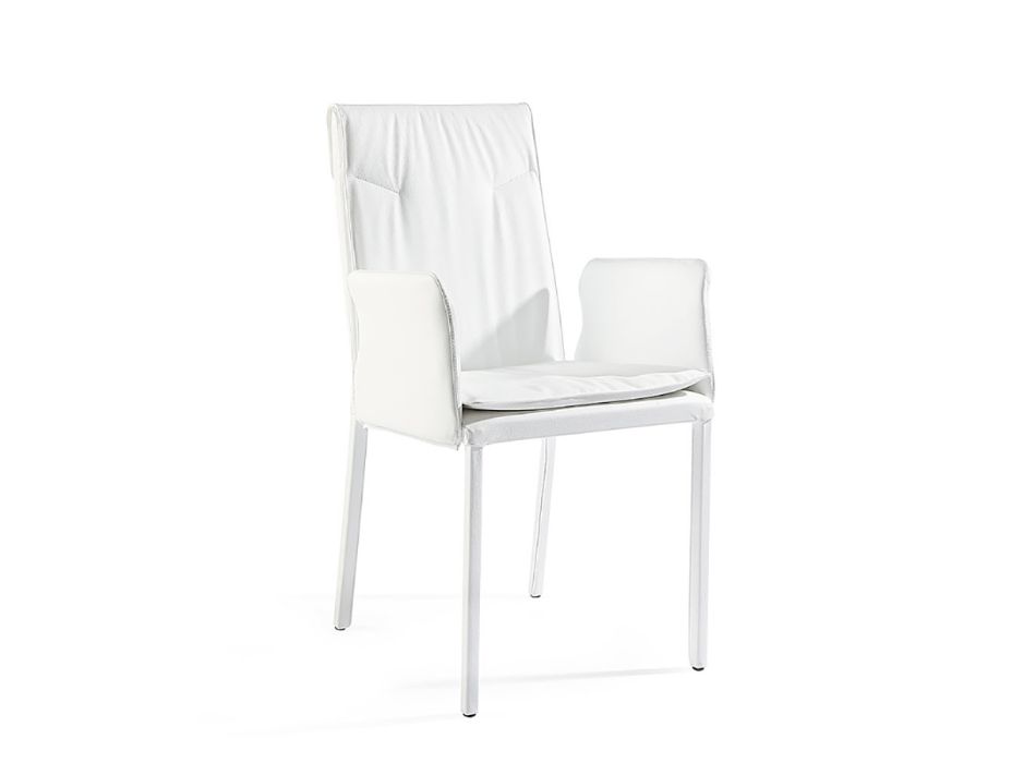 Židle do obývacího pokoje s područkami v bílé kůži Made in Italy - Casetta Viadurini