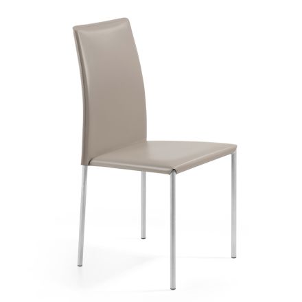Židle do obývacího pokoje z taupe kůže a oceli Made in Italy - Child Viadurini