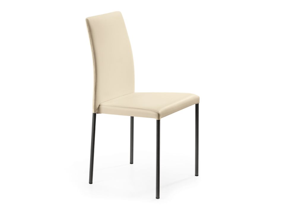 Židle do obývacího pokoje ze slonovinové kůže a oceli Made in Italy - Child Viadurini