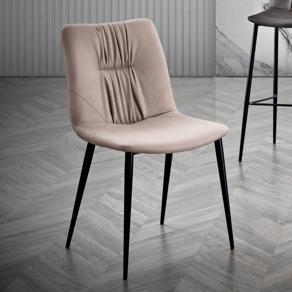 Židle do obývacího pokoje z vláknité tkaniny s koženým efektem a kovem Made in Italy - Gohan Viadurini