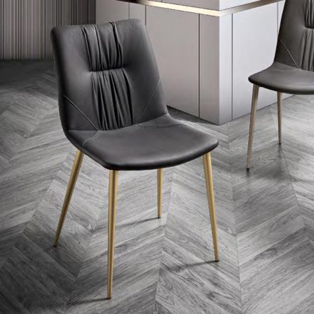 Židle do obývacího pokoje z vláknité tkaniny s koženým efektem a kovem Made in Italy - Gohan Viadurini