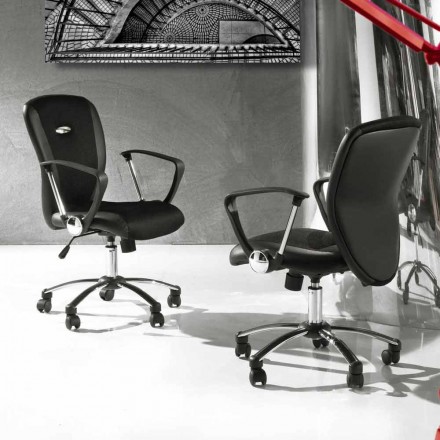 Kancelářská židle s otočnými koly v černé a kovové ekologické kůži - Amarilda Viadurini