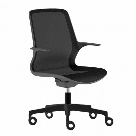Kancelářská židle s otočnými koly v černé síti a černém nylonu - Ayumu Viadurini