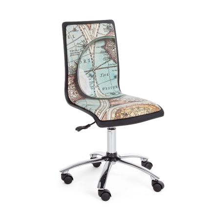 Otočná kancelářská židle z oceli a ekokůže s potiskem mapy - Lollo Viadurini