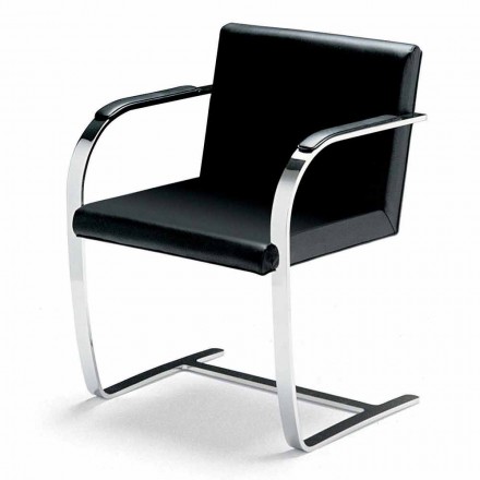 Kožená kancelářská židle s chromovou ocelovou konstrukcí vyrobena v Itálii - křemen Viadurini
