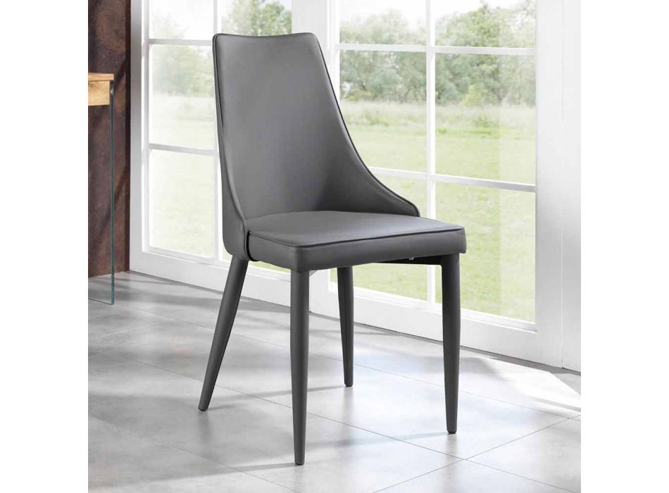 Židle moderní design čalouněný šedý kožený Carolina, 4 ks Viadurini