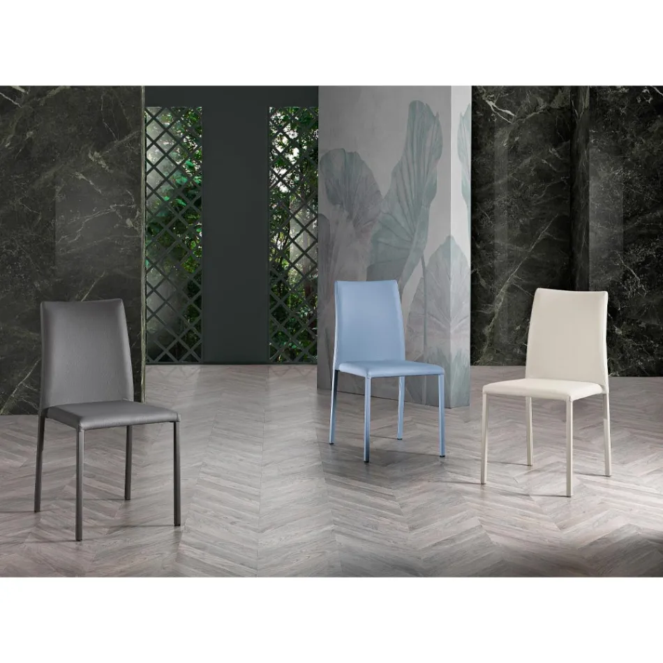 Elegantní moderní designová židle z barevné umělé kůže do obývacího pokoje - Grenger Viadurini