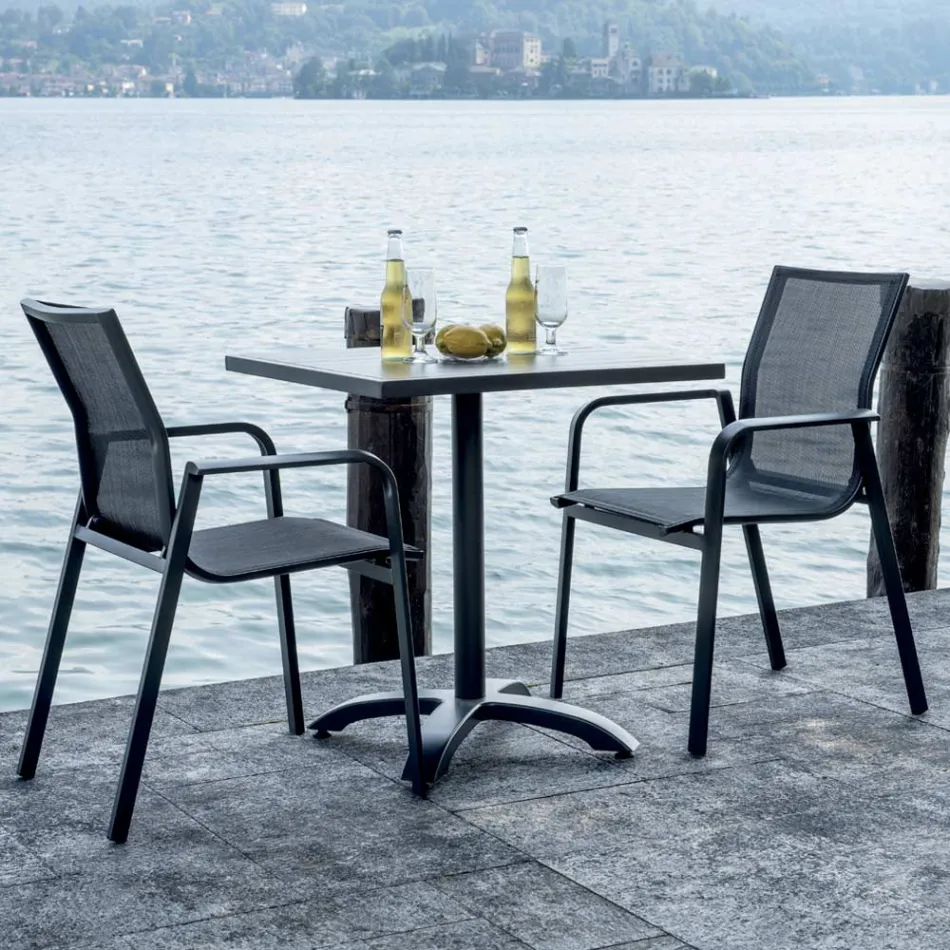 Stohovatelná židle s hliníkovými a bílými nebo šedými textilními područkami - Greenstyle Viadurini