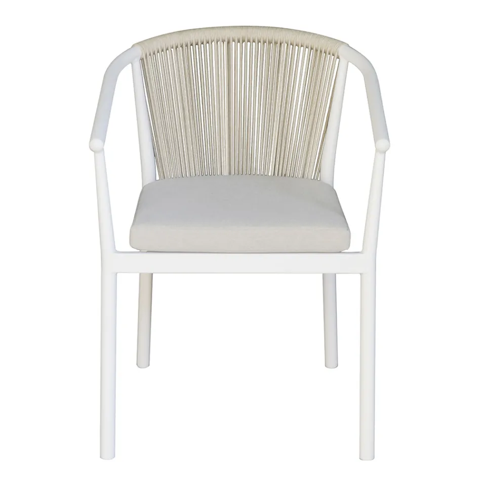 Stohovatelná židle s hliníkovým sedákem s polštářem a provazovým opěradlem - Aria Viadurini