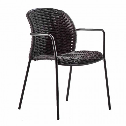 Stohovatelná venkovní židle z lana a antracitového kovu, 4 kusy - Drusilla Viadurini