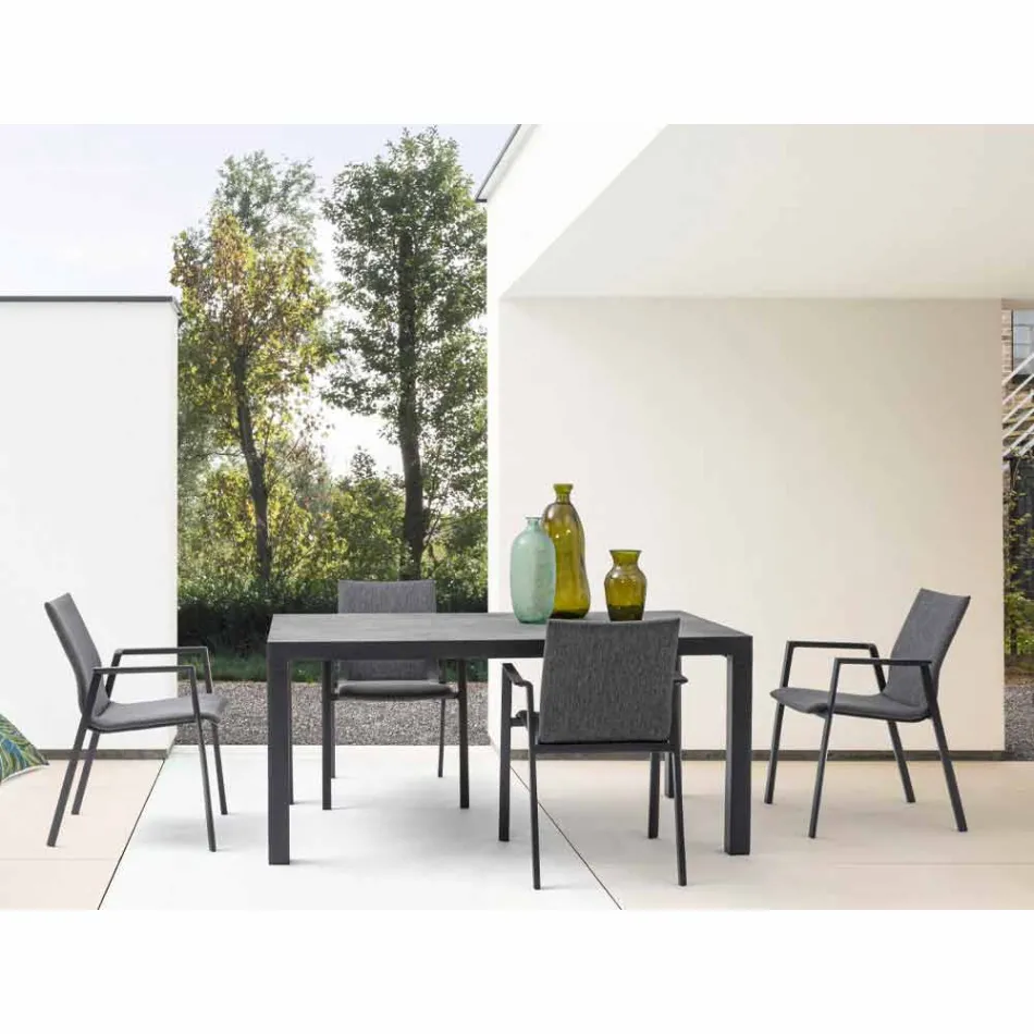 Stohovatelná venkovní židle z látky a lakovaného hliníku, 4 kusy - Assia Viadurini