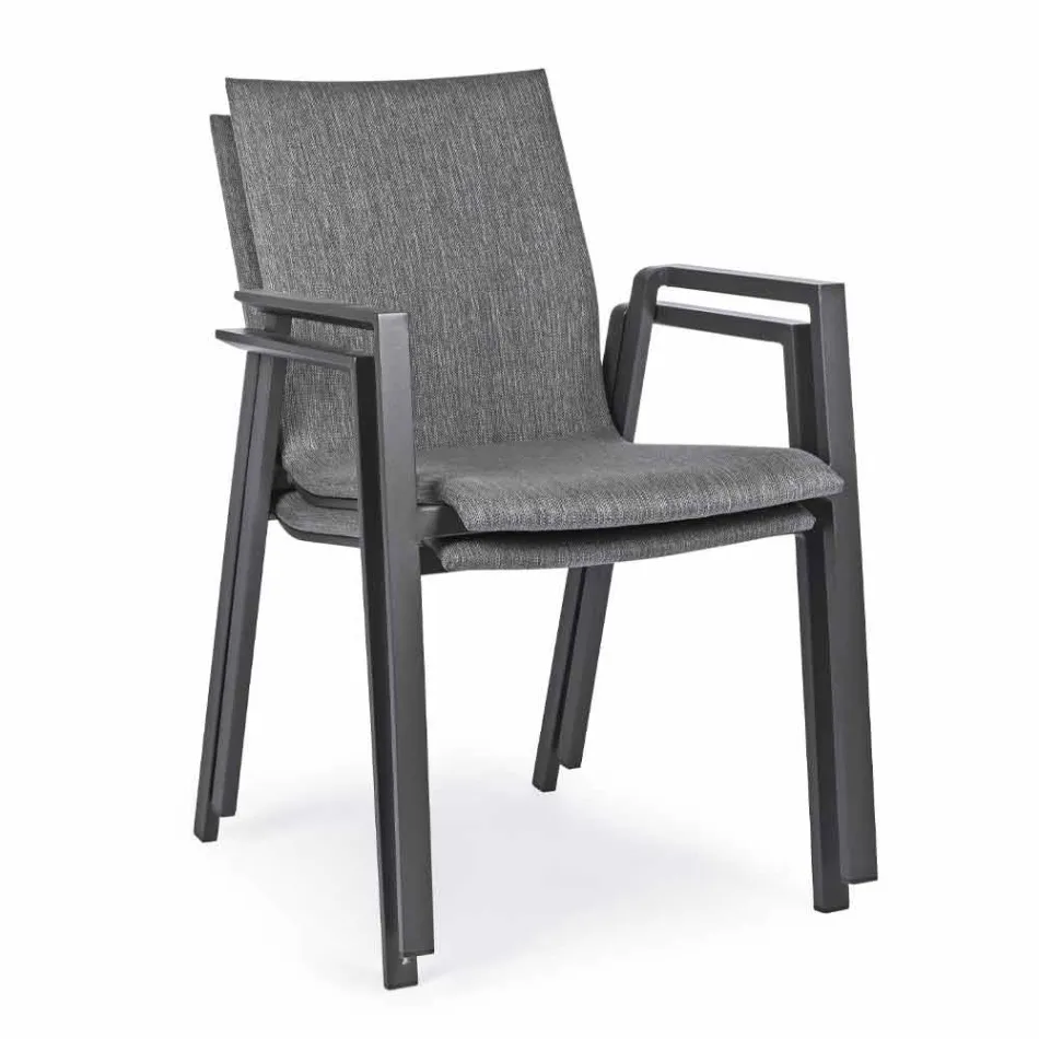 Stohovatelná venkovní židle z látky a lakovaného hliníku, 4 kusy - Assia Viadurini