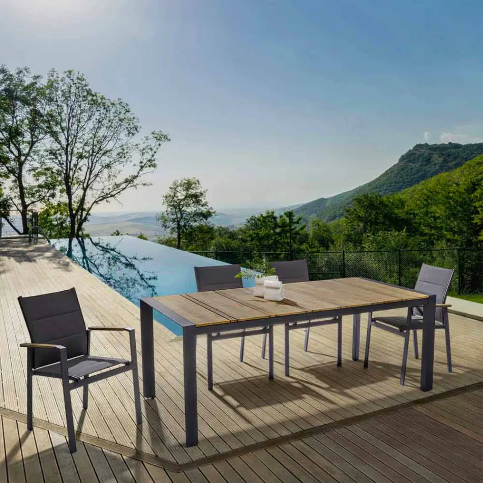 Stohovatelná venkovní židle z textilu a antracitového hliníku, 6 kusů - městská Viadurini