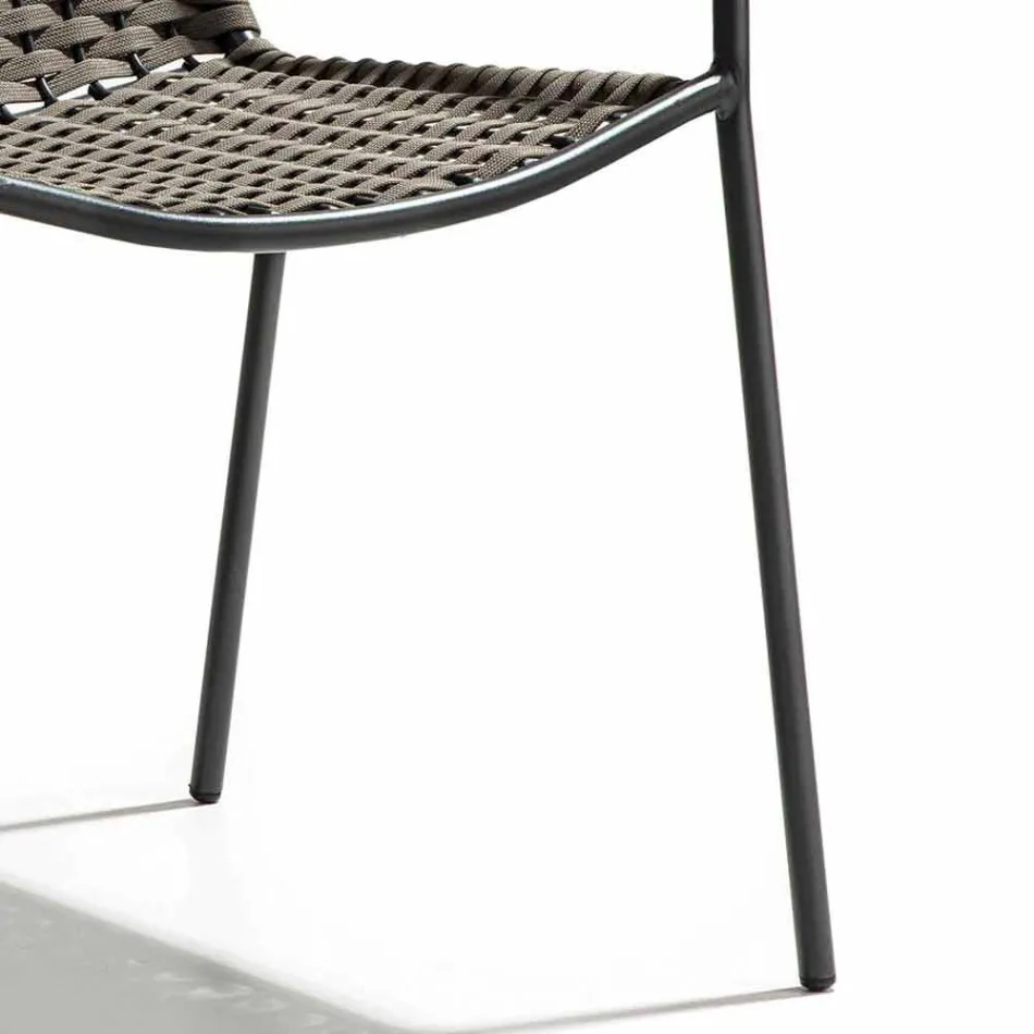 Stohovatelná zahradní židle s kovovými područkami a lanem, 4 kusy - kabaret Viadurini