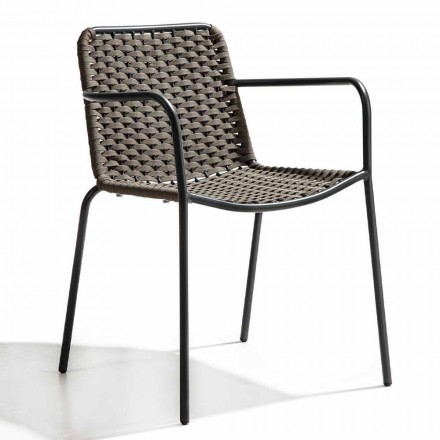 Stohovatelná zahradní židle s kovovými područkami a lanem, 4 kusy - kabaret Viadurini
