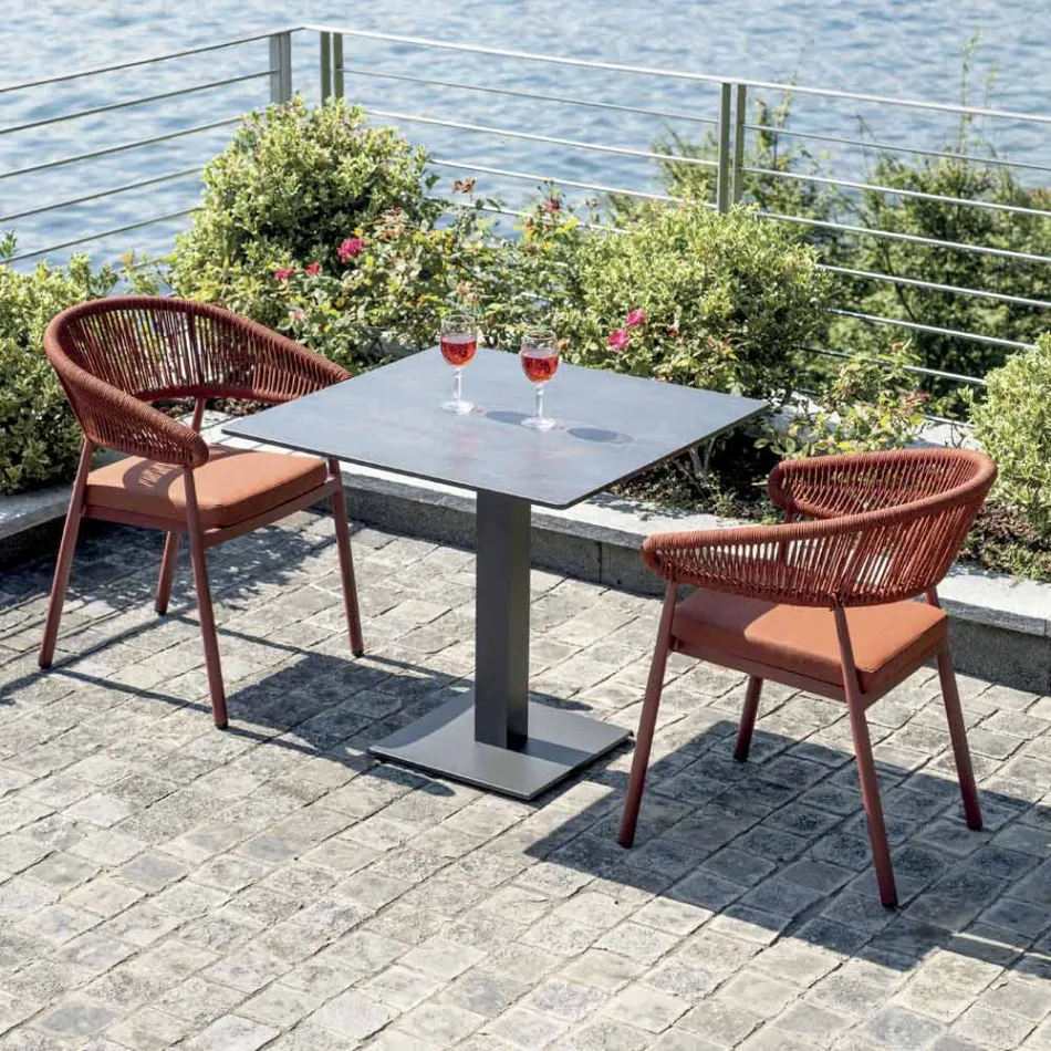 Stohovatelná hliníková židle s provazovým polštářem a opěradlem - Frescultura Viadurini