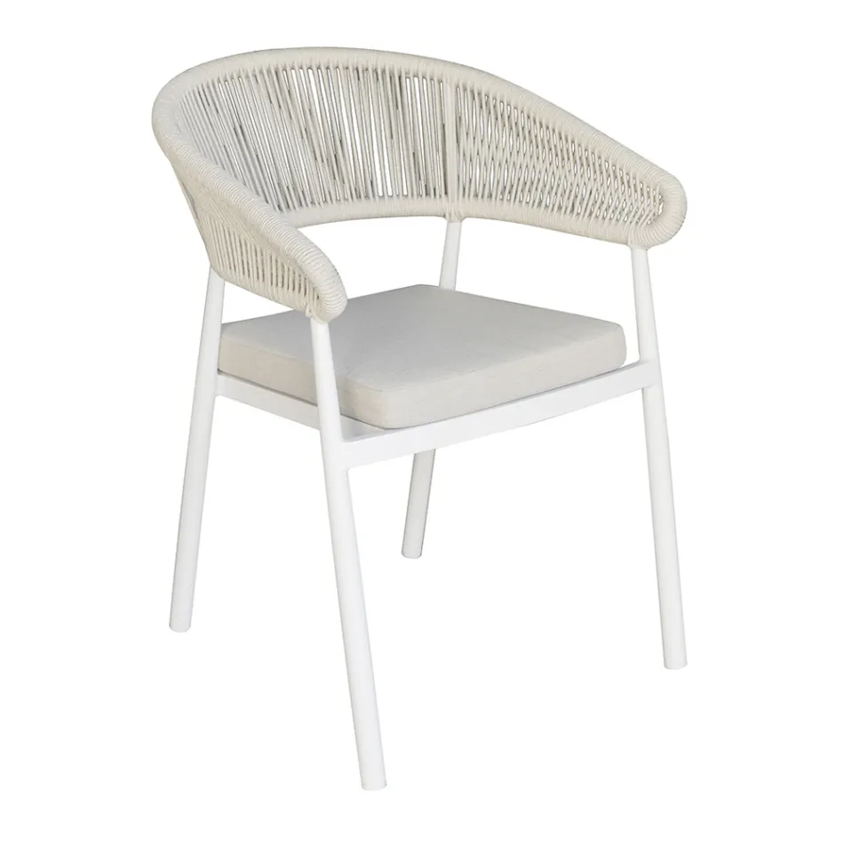 Stohovatelná hliníková židle s provazovým polštářem a opěradlem - Frescultura Viadurini